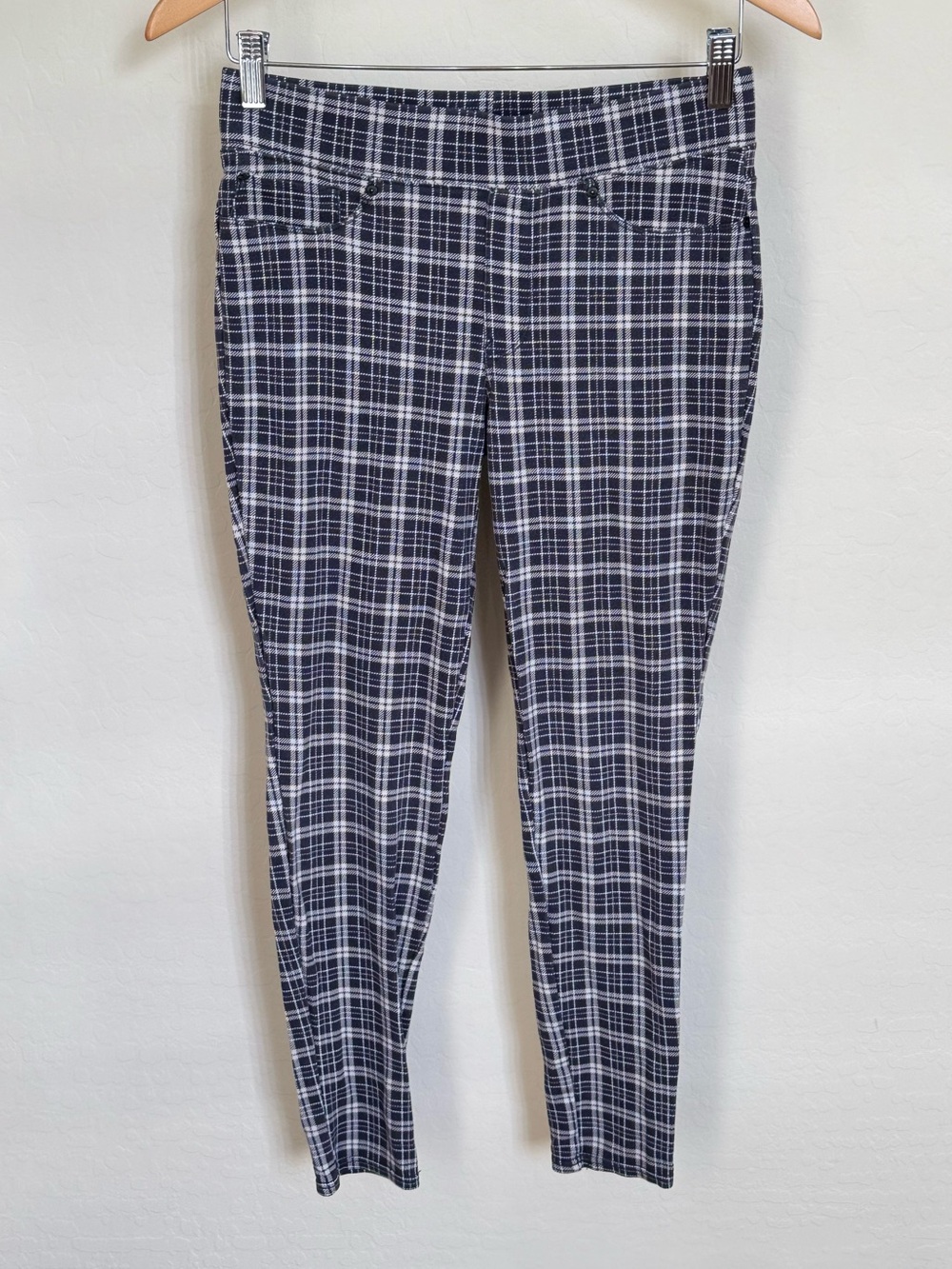 Seven7 Plaid Pull-On Skinny Leggings Pants Grey White Small S Comfort Waist